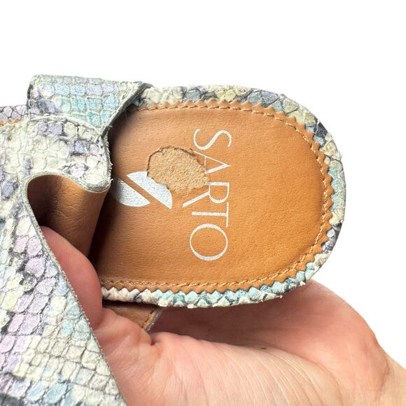 Franco Sarto Oak Metallic Leather Reptile Snake Platform Wedge Espadrille Sandal - Picture 8 of 10